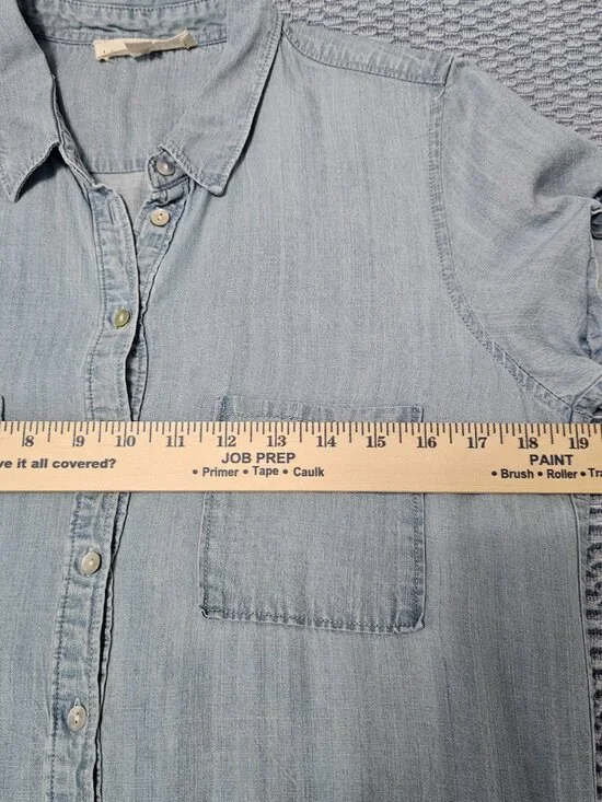 Lovestitch Button Down Tencel Denim Dress Blue Boho Short Sleeve Size Medium - Picture 5 of 6